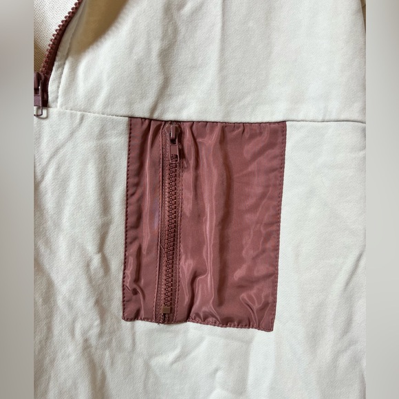 Women Long Sleeve 1/4 Zip Pullover Sweatshirt BEIGE - Picture 3 of 4